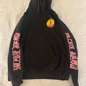 Black Imagine Dragons Hoodie with Pink Graphic Sleeves